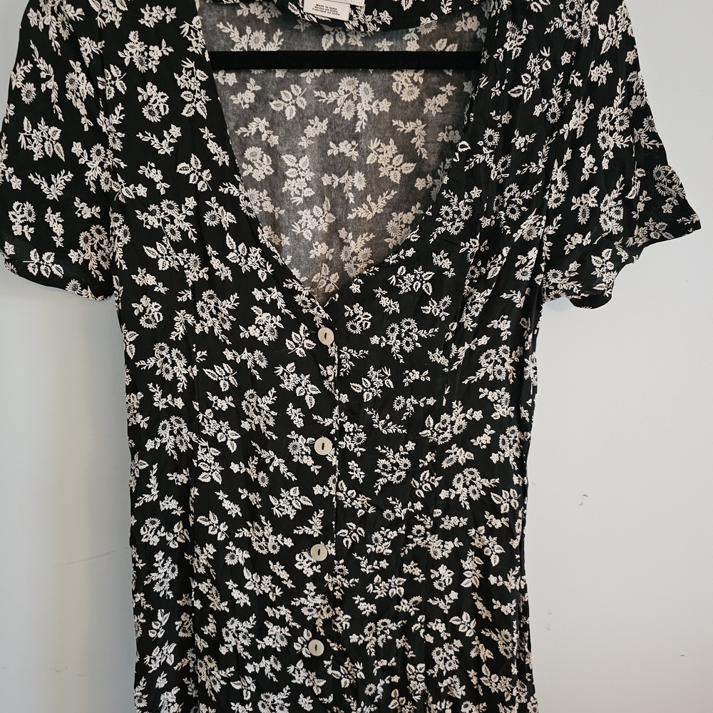 RVCA Black Mini Dress with White Floral Print